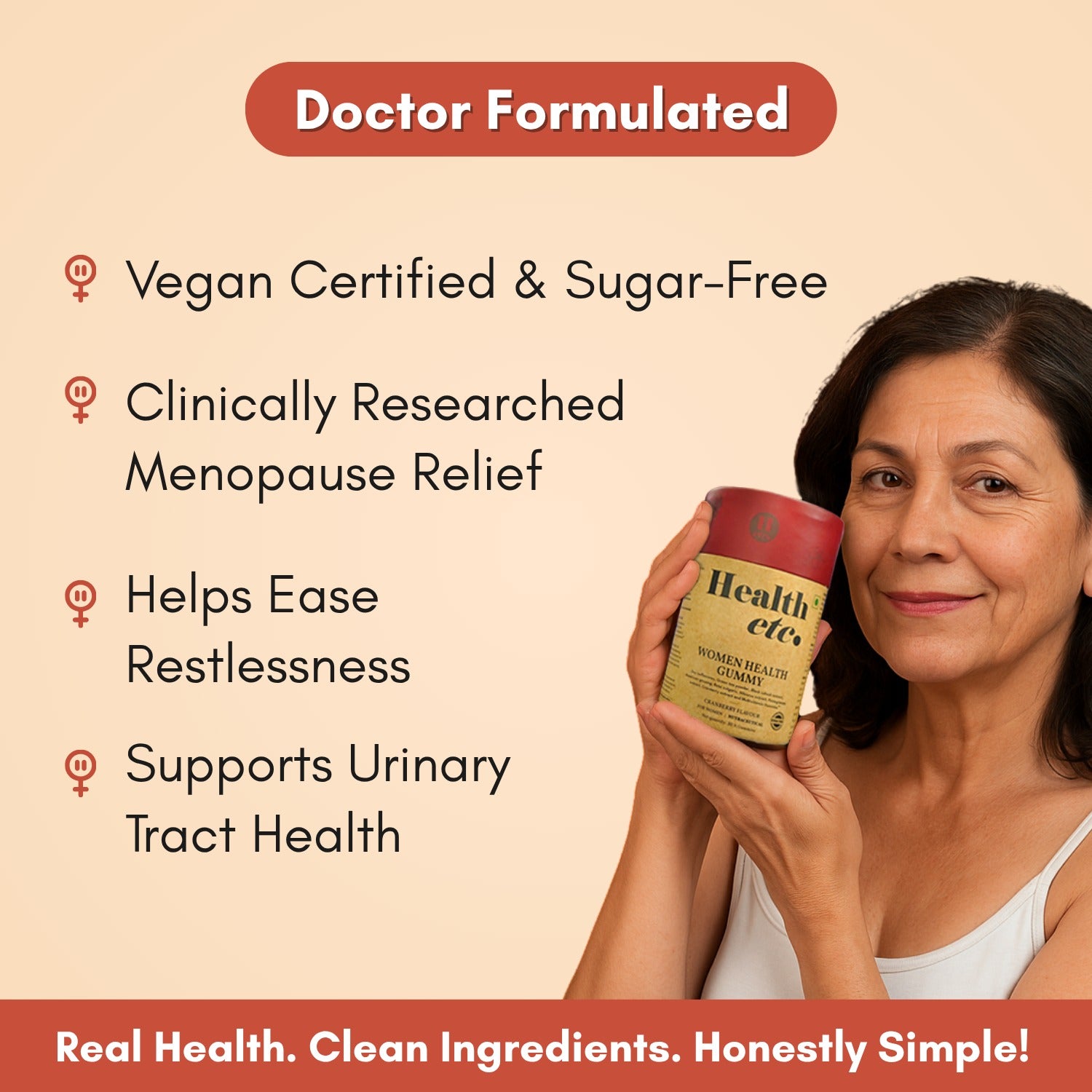 Menopause Health Gummy with vegan, sugar-free formula and support for menopause relief and urinary tract health - Healthetc