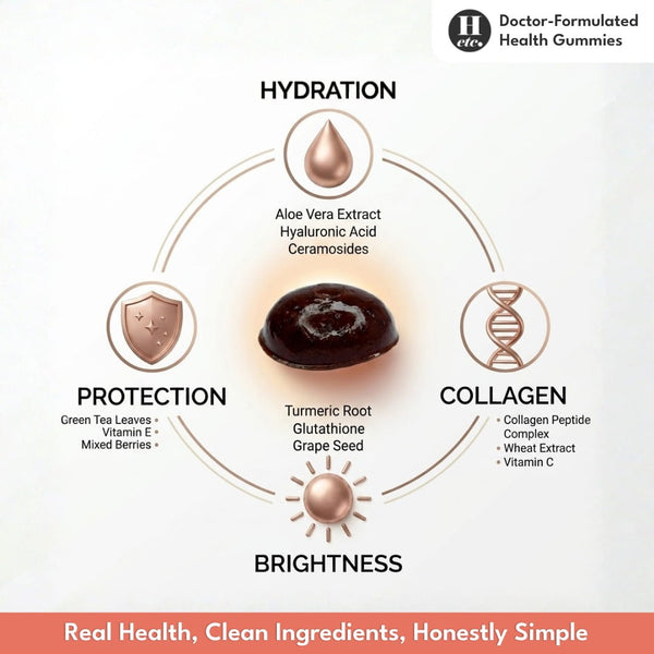 Skin Health Gummy supporting hydration, protection, collagen and skin brightness with key ingredients - Healthetc