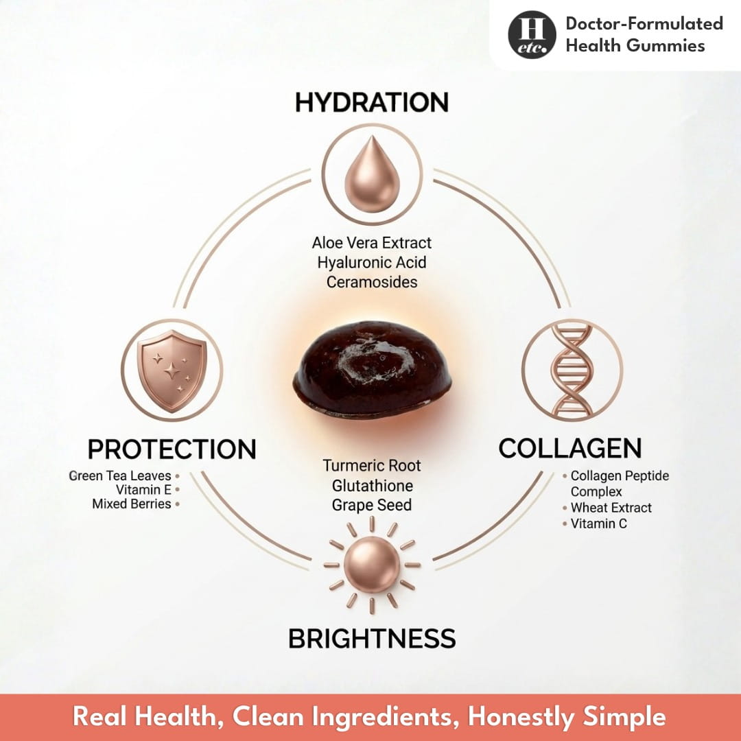 Skin Health Gummy supporting hydration, protection, collagen and skin brightness with key ingredients - Healthetc