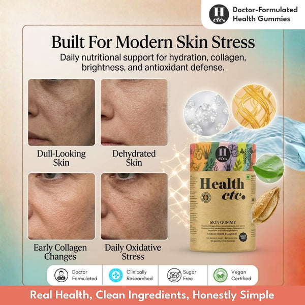 Skin Health Gummy for modern skin stress with hydration, collagen, brightness and antioxidant support - Healthetc
