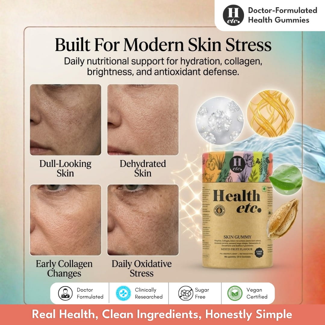 Skin Health Gummy for modern skin stress with hydration, collagen, brightness and antioxidant support - Healthetc