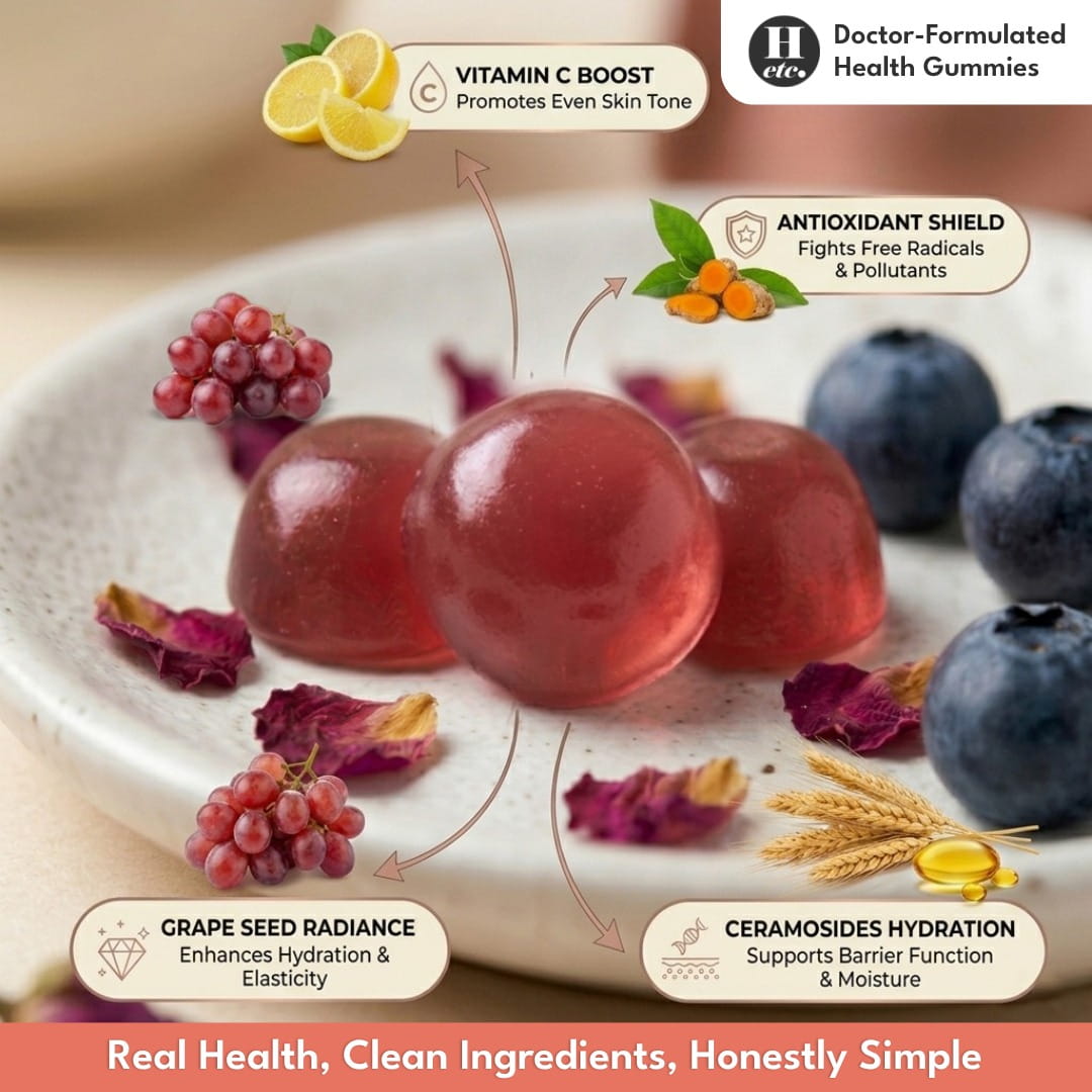 Skin Health Gummy with vitamin C, antioxidants, grape seed and ceramides for hydration and skin health - Healthetc